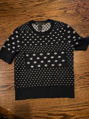 Marc by Marc Jacob’s Black Knit Short-Sleeve Sweater with Silver Dot Pattern